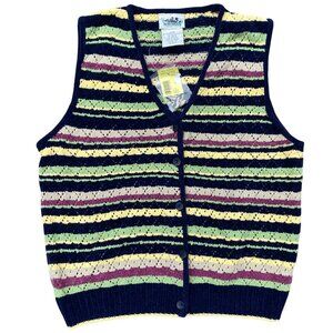 Vintage Northern Reflections Chenille Striped Granny Sweater Vest Pointelle Sz M